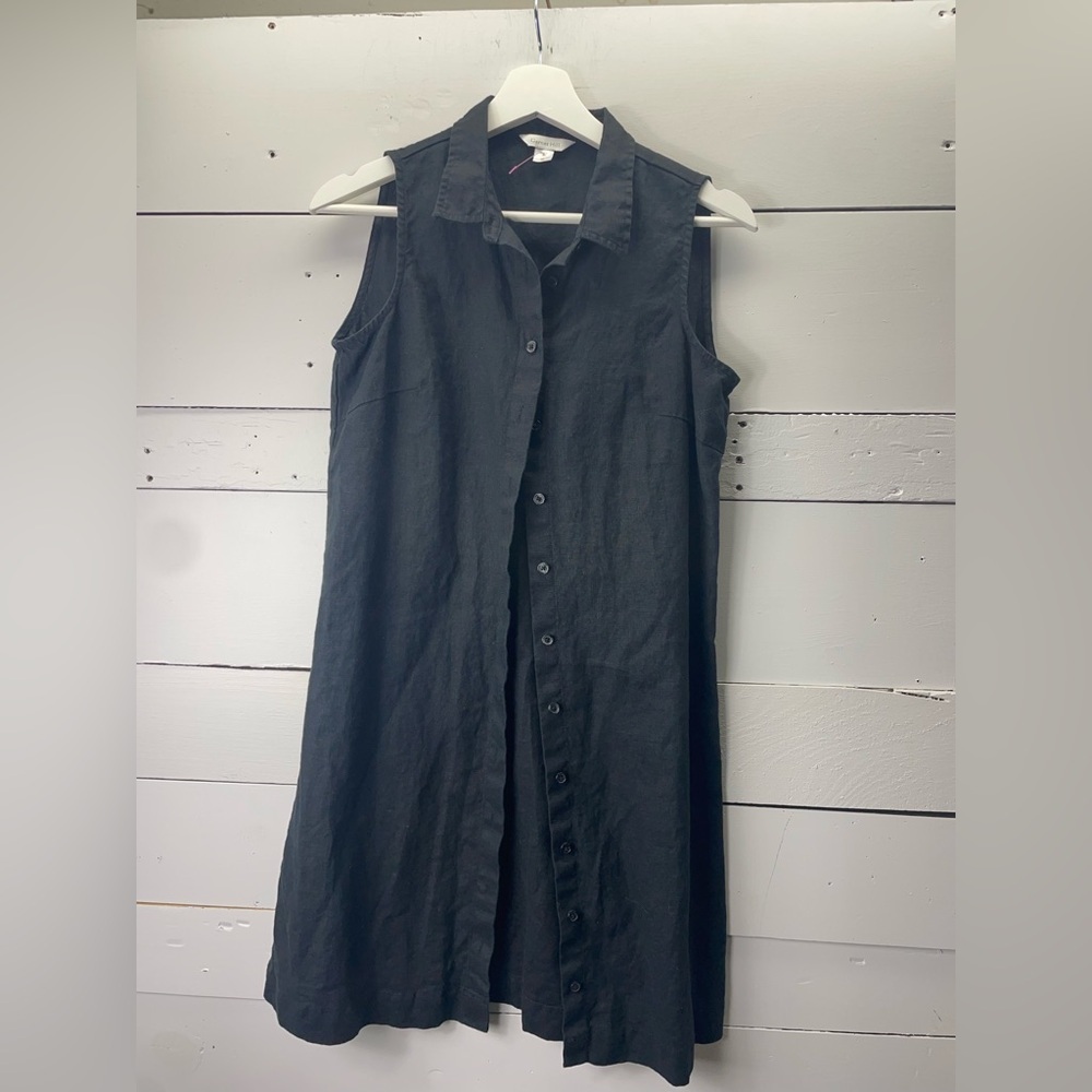 Garnet Hill 100% Linen Button Tank Dress in Black Size 4